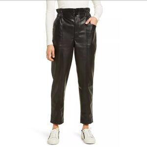 Ophelia Roe Black High Waist Faux Leather Paper Bag Elastic Waist Cropped Pants